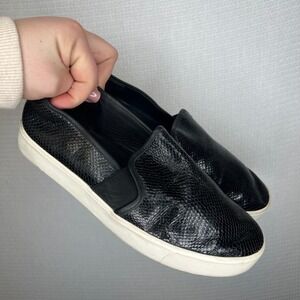 Vince Blair Black Snake Embossed Leather Slip On Sneakers Women 7.5 M EUR 37.5